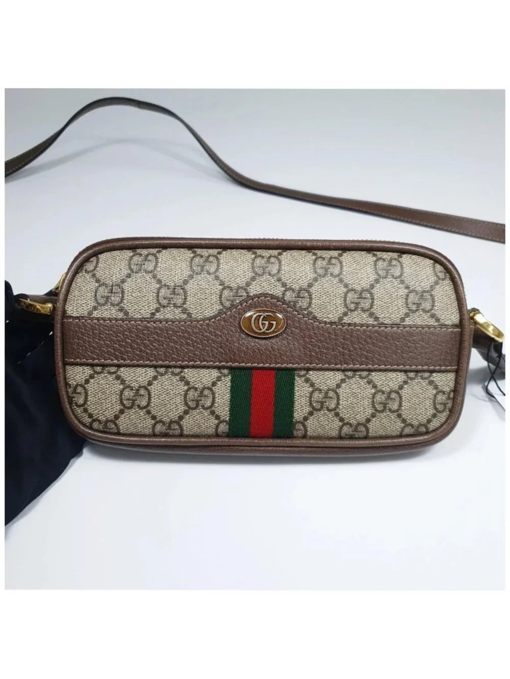 Authentic Gucci Ophidia GG Mini Crossbody Bag Beige Ebony